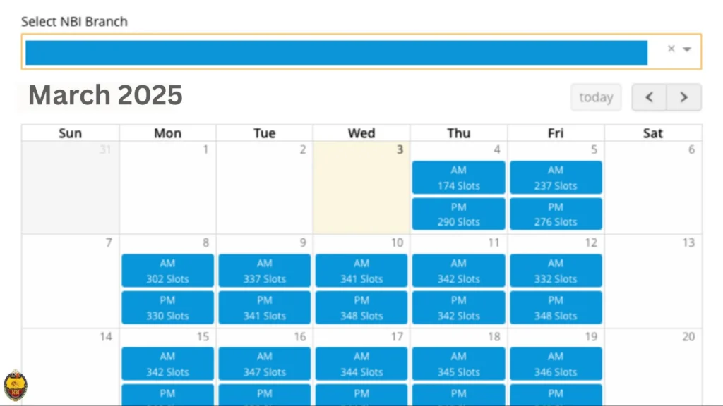 Philippines NBI Clearance Online Application and Renewal 2025 Selecting NBI Clearance online Appointment available slots