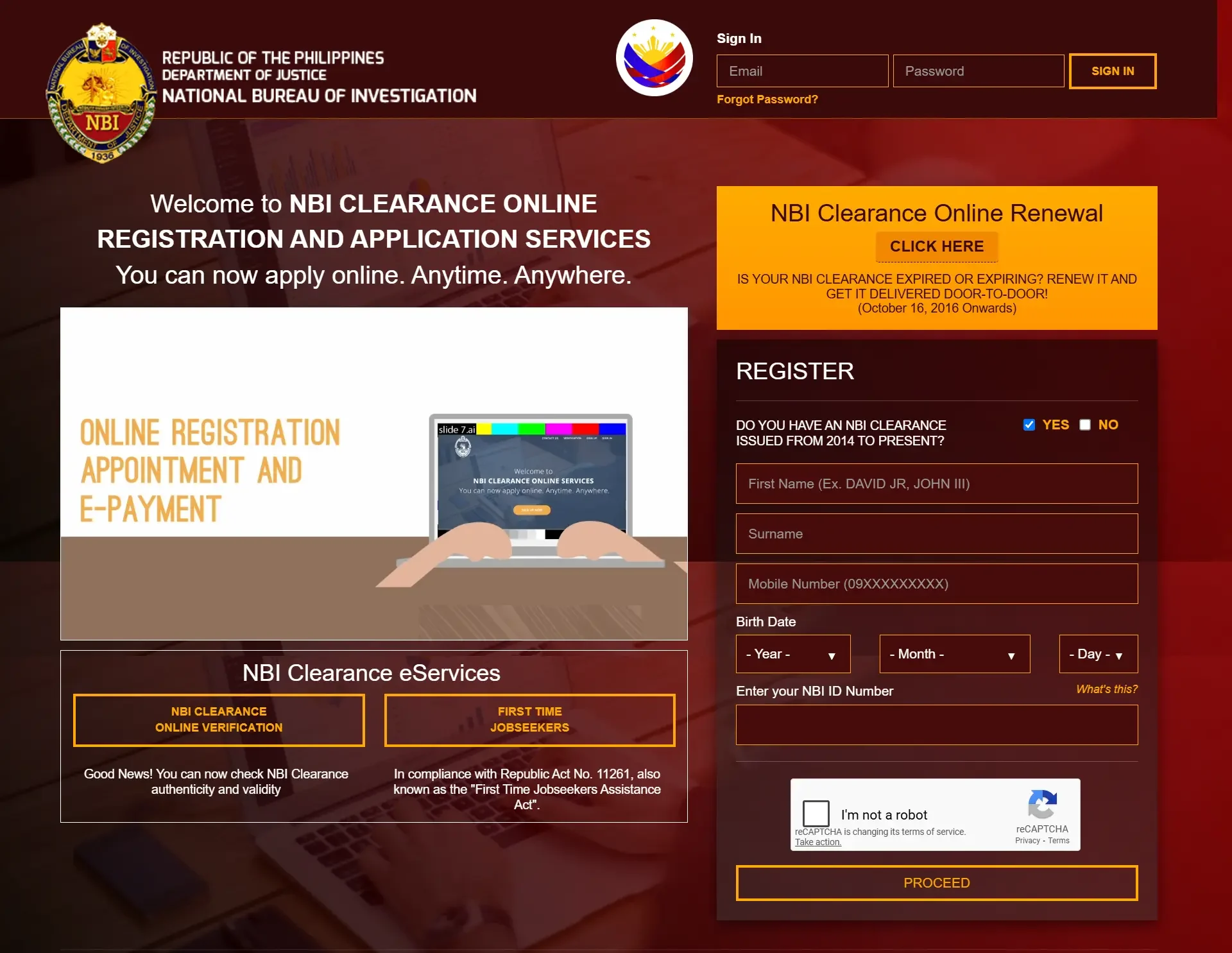 Philippines NBI Clearance Online Application and Renewal 2025 NBI Clearance online portal for registration and renewal