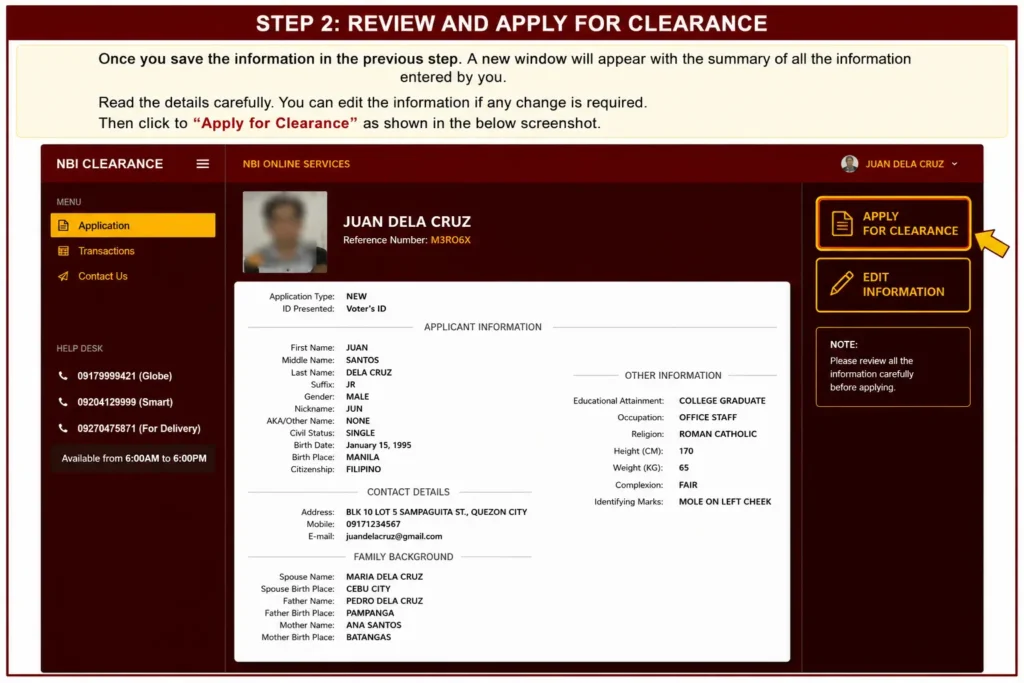 Philippines NBI Clearance Online Application & Renewal 2026 NBI Clearance Applicants profile Page
